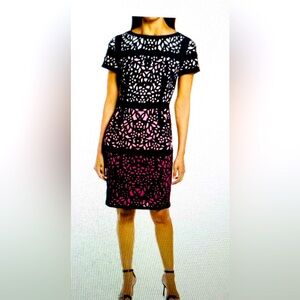 Shani Lace Colorblock Sheath Dress 6, Black/Pink